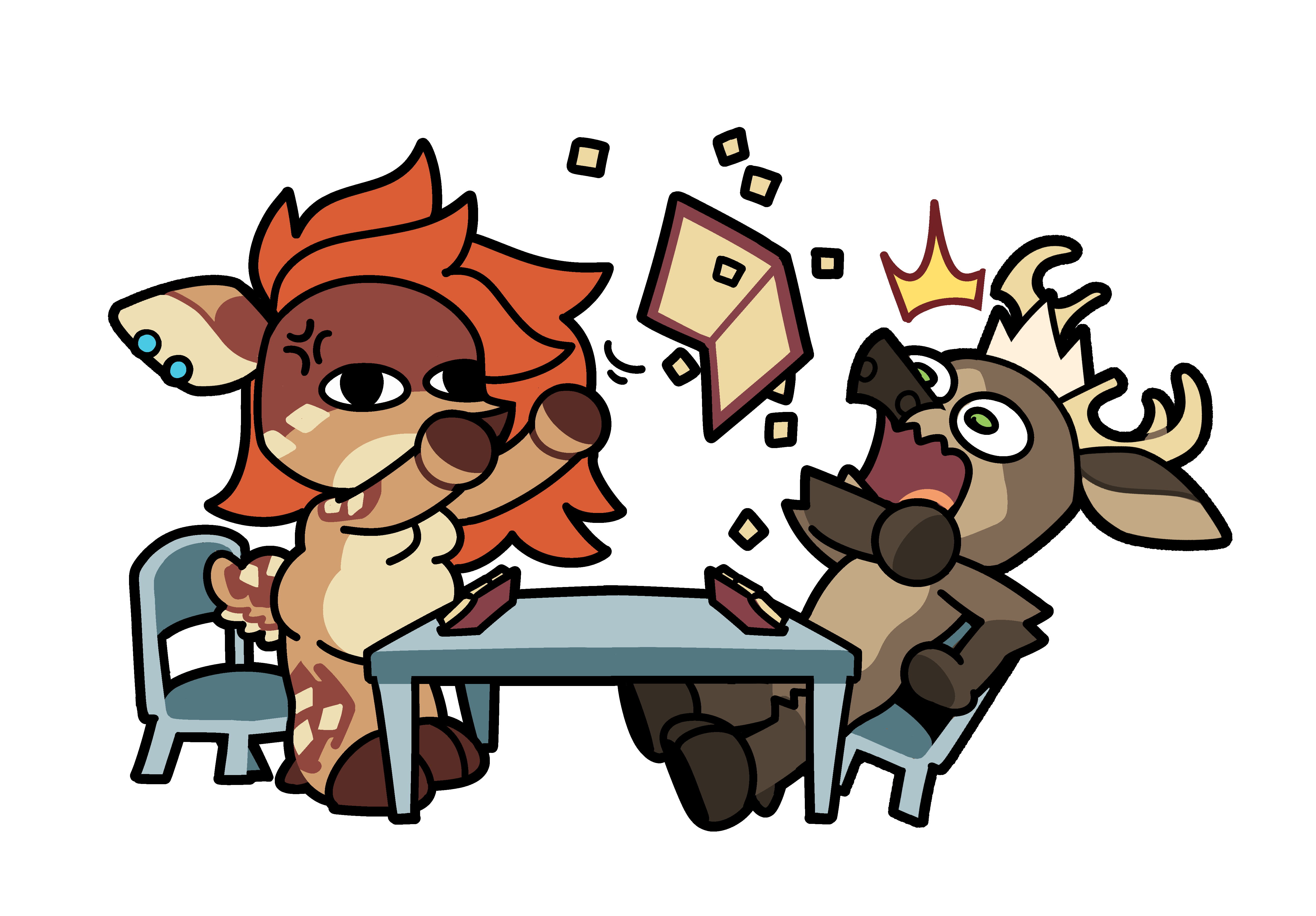 Dawn and Dash, AnthrOhio's twin deer mascots, get competitive over a board game.